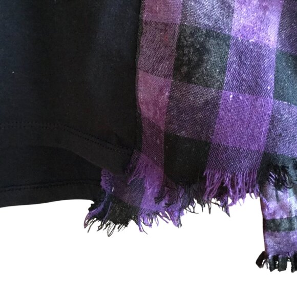 Upcycled Aloha Shirt, Size S-M: Purple Plaid & Hawaii Graphic Long-Sleeved Tee - Picture 4 of 10